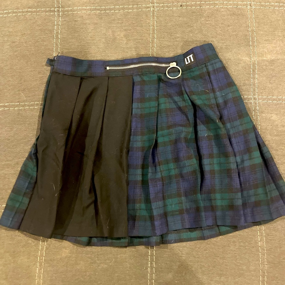 Lovetootrue Split Pleated Mini Skirt Plaid and Black